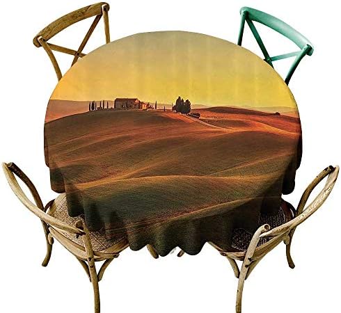 Round Outdoor Tablecloth Tuscan Decor Rural Landscape of European Mediterranean Rural and Old House in Countryside Farm Print for Banquet Decoration Dining Table Cover 40 INCH Orange White
