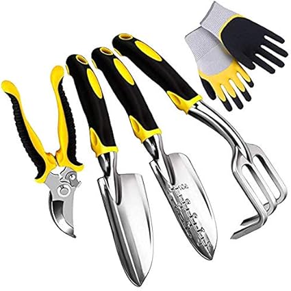 Transplant Trowel Includes Hand Trowel Cast Aluminum Gardening Kit With Ergonomic Rubberized Non Slip To Grip Cultivator Hand Rake Garden Gloves Garden Pruning Shears 5 Pieces Garden Tool Set Tool Sets Hand
