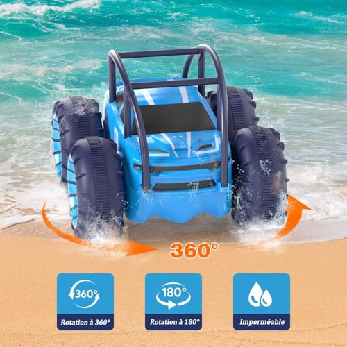 MaxTronic Direct Charging Remote Control Car with Adjustable LED, Amphibious RC RC Radio Controlled for Children 4WD 360° Rotation, 2.4GHz Off-Road Car Cars Party Gift 3-12 Years Boy Girl