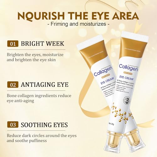 Anti-Wrinkle Eye Contour Cream for Removing Bags and Dark Circles with Collagen, Glycerin and Hyaluronic Acid, Anti-Aging Treatment for Visibly Fresh Eye Contour, 20g