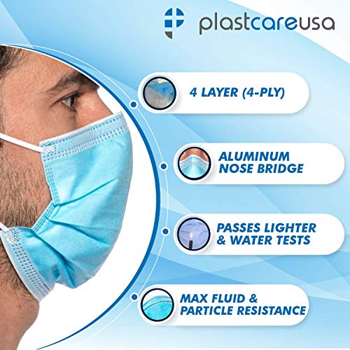 100 4Ply ASTM Level 3 Face Masks, Disposable (Blue) by PlastCare USA