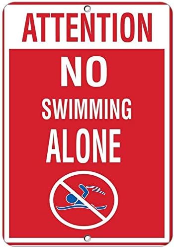 WAHAH Attention No Swimming Alone Activity Pool Cartel De Chapa Metal