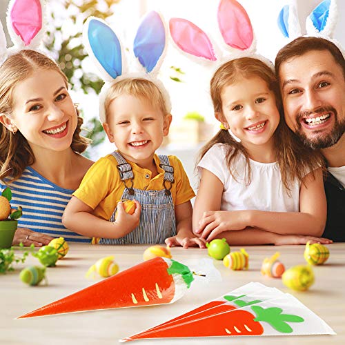 HANSGO Carrot Bag, 100PCS Easter Candy Bags Jelly Bean Candy Bag Cellophane Cone Bags Cookies Bags with Twist Ties