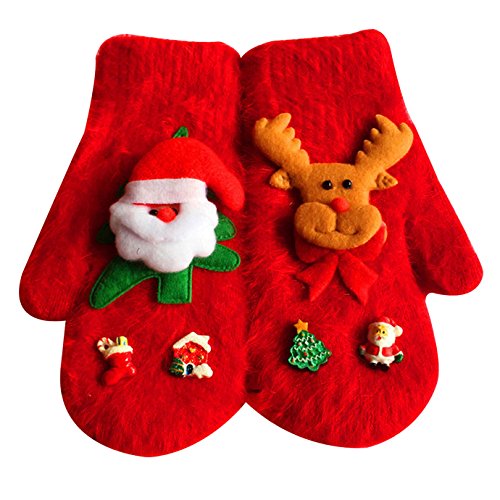 Editha Women Santa Claus Christmas Tree Elk Gloves Winter Thicken Warm Faux Fur Knitted Gloves Mittens