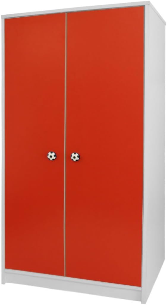 Devoted2Home Rovers Childrens Bedroom Furniture Kids Wardrobe Red and White Football handle, Wood, 49.8x66.8x139 cm