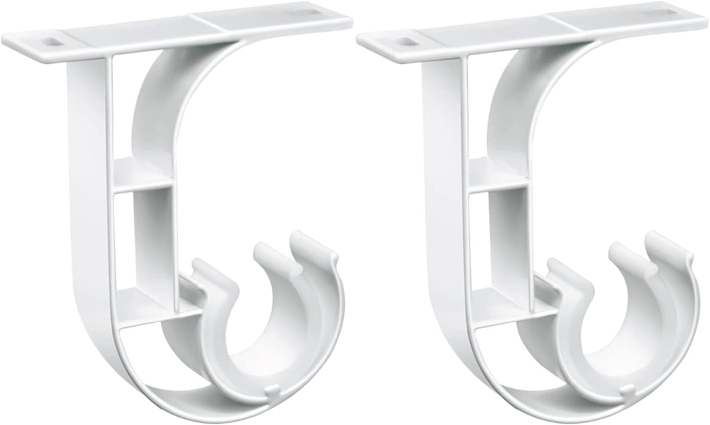 TOKPLNU Ceiling Curtain Pole Brackets White Heavy Duty Curtain Rail Brackets, Aluminum Alloy, Curtain Rod Support with Plastic Buckle Ceiling Bracket Holders for 25mm to 30mm Poles, 2 Pack
