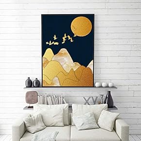 Framed Canvas Home Artwork Decoration Golden Abstract Style Canvas Wall Art for Living Room, Bedroom - 16x24 inches
