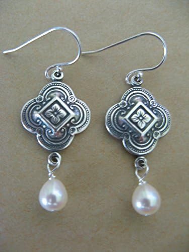 Vintage Style Cultured White Pearl Sterling Silver Earrings