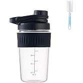 16oz Small Glass Shaker Bottle for Protein Mixes, Black | Borosilicate Glass, Leak-Proof, BPA-Free, Odorless, 3-inch Wide Mouth, 304 Stainless Steel Blending Ball