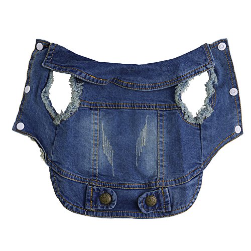 Delight eShop Soft Blue Jeans Denim Cute Pet Dog Cat Puppy Coat Jacket Clothes Costume Apparel (L) - Thumbnail 7