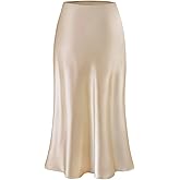 Amy Babe Womens Satin Silk Midi Skirt High Waist A-Line Casual Elastic Waist Long Skirts for Women