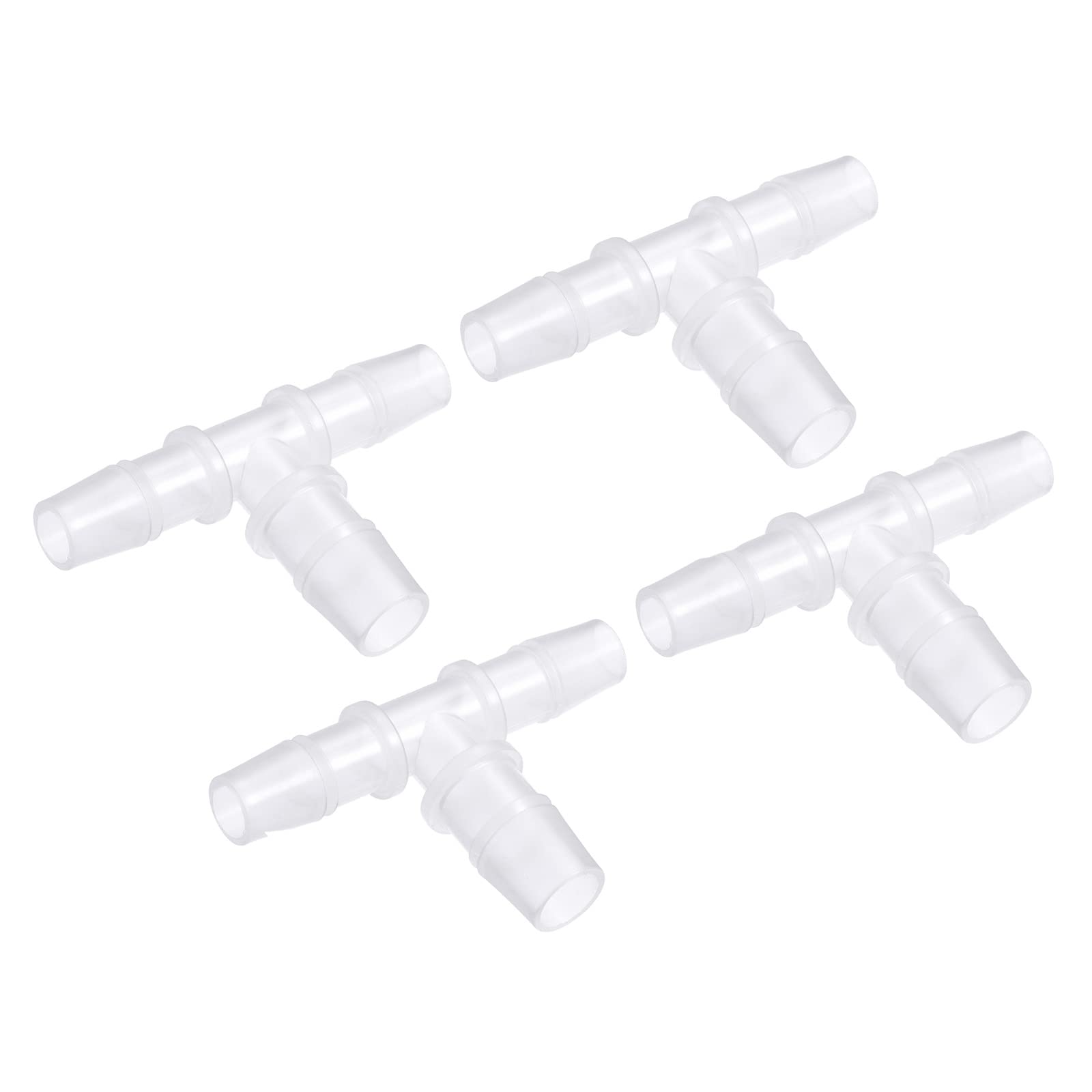M METERXITY 4 Pack Barb Hose Fittings - 10x12x10mm OD Tee Plastic Pipe Connectors Apply to Water Fuel, Transparent(T Shaped 3 Way)