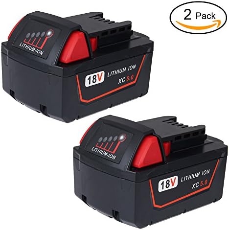 Bingogous 2 Pack M18 18V 5.0Ah Lithium-ion Replacement Battery for Milwaukee M18 XC Red Lithium M18B 48-11-1820 48-11-1850 48-11-1828 48-11-1815 Cordless Power Tools