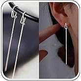 Boho Wedding Tiny Teardrop Threader Earrings Silver Hollow Small Pear Pull Through Earrings Thread Dainty Long Chain Tassel Dangle Stud Simple Cute Line Bar Chain Drop Delicate Minimalist for Women