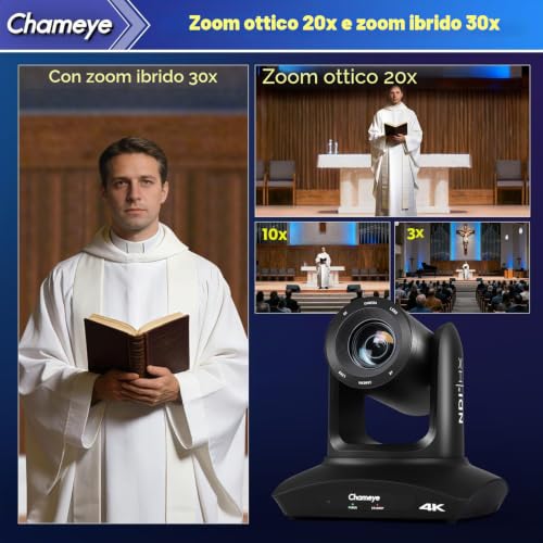 Chameye 4K PTZ Camera with NDI, AI-Automatic Tracking, 20X Optical Zoom (30x Hybrid Zoom), NDI HX Certified, HDMI/USB 3.0/LAN, for Church, Worship, Education, Conferences, Black (C420T)