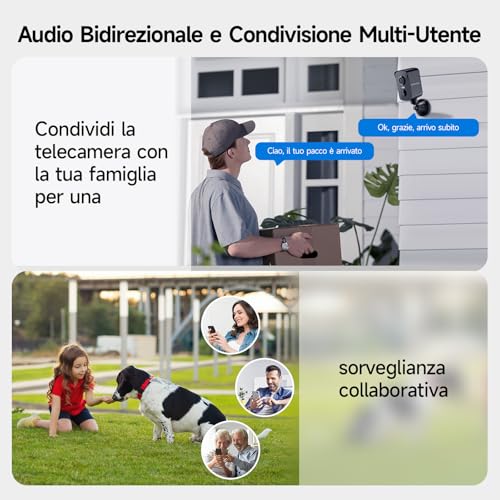WiFi Camera Indoor/Outdoor, Surveillance Camera 2K 3MP Wireless Rechargeable Battery, 300° Rotation, Human PIR Detection, Color Night Vision, Waterproof IP65-Black