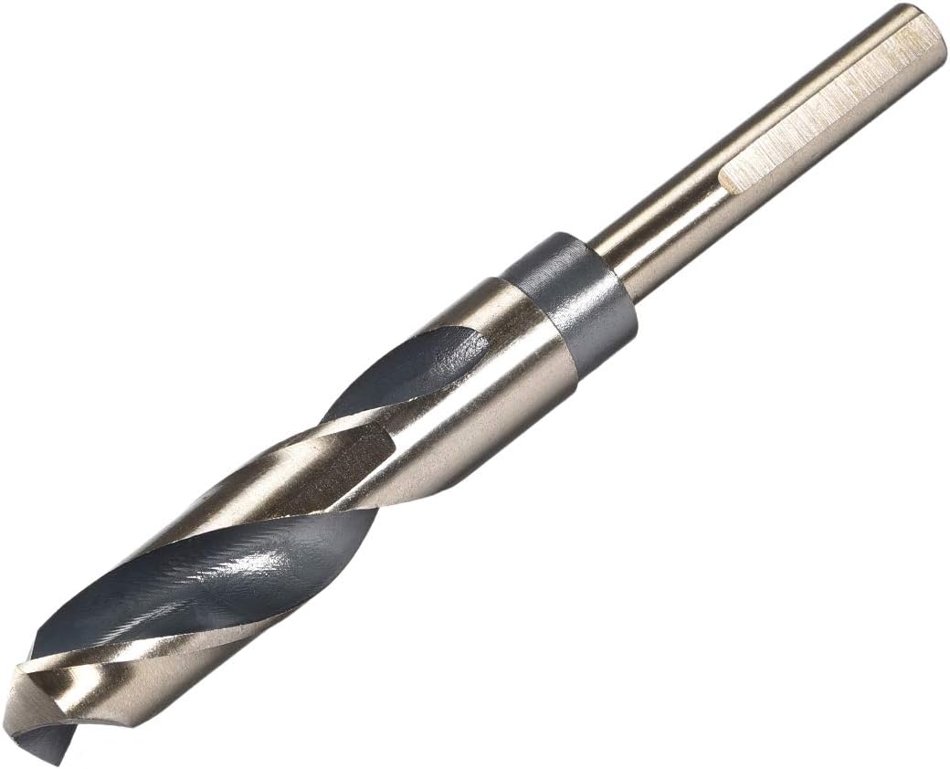 sourcing map Reduced Shank Twist Drill Bits 18mm Black Nitride & Gold Titanium Coated High Speed Steel 4341 with 10mm (3/8") Shank for Stainless Steel Alloy Metal Plastic Wood