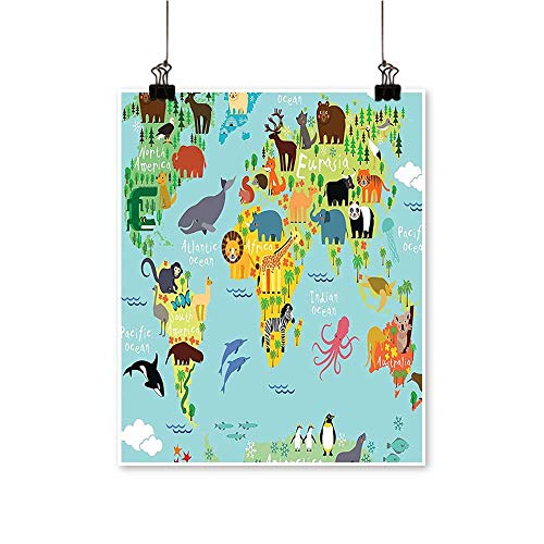 painting-home Canvas Prints Wall Art Kids Wanderlust Forest Animals Map
of The World for Children and Kids Artwork for Wall Decor,20" W x 32"
L/1pc(Frameless)