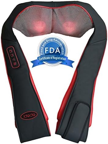 IDODO Cordless Shiatsu Neck and Back Massager with Heat, Shoulder and Leg Deep Kneading Massage Pillow for Car, Home and Office Use(Black)