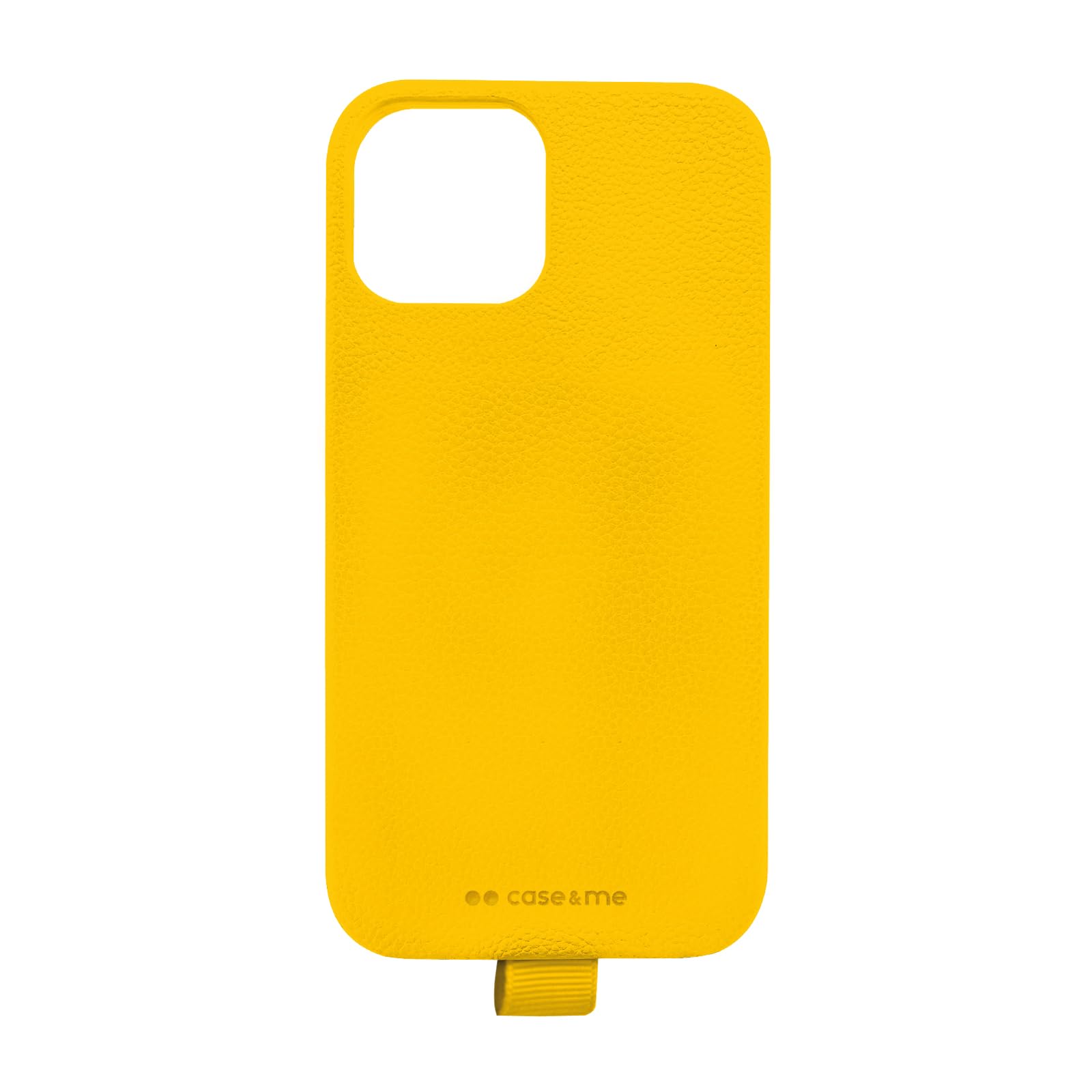 case&me cover effetto pelle per iPhone 14/13, interni in microfibra, asola per laccetto e portachiavi, giallo