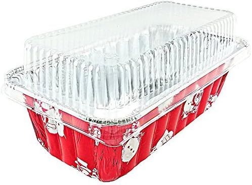 (12 Set) Handi-Foil 2 lb. Red Snowman Holiday Christmas Loaf Bread Pan: 8-5/8" L x 4-1/2" W x 2-19/32" D w/Clear Dome Lids