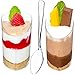 DLux 28 x 3 oz Mini Dessert Cups with Spoons, Slanted Triangle - Clear Plastic Parfait Appetizer Cup - Small Reusable Serving Bowl for Tasting Party Desserts Appetizers - With Recipe Ebook