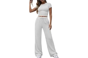 Women's Summer Outfits 2 Piece Sets Comfy Trendy Sweatsuits Short Sleeve Crop Tops and Wide Leg Pants Lounge Sets
