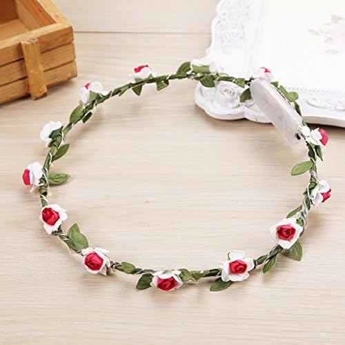 Gloryhonor Fashion Women Wedding Party Headpiece LED Light Flower Floral Garland Headband - Rose Red