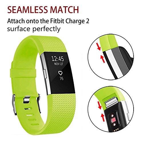 POY Replacement Bands Compatible for Fitbit Charge 2, Classic Edition Adjustable Sport Wristbands, Large Yellow Green