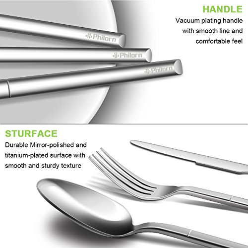 PHILORN Titanium-Coated Travel Cutlery Set, 3 Piece (Knife/Fork/Spoon) High-end Camping Flatware Set, Mirror Polished Stainless Steel Silverware Set, Portable Utensils Set for Outdoor, Work Lunch