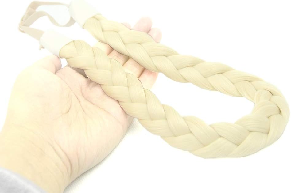BOBIYA 3 Strands Synthetic Hair Braided Headband Classic Chunky Wide Plaited Braids Elastic Stretch Hairpiece for Women Girl (light Blonde) - Image 3
