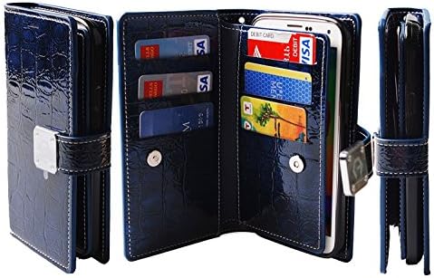[Shine Blue] [Dual Wallet] [6 Card Slot,3 Bill Slot] [Wristlet] PU Leather TPU Bumper Clutch Case [Drop Protection] For LG V20 (Shine Blue)