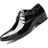 Men's Fashion High Gloss Patent Leather Oxford Formal Business Casual Lace Up Elegant Dress Shoes