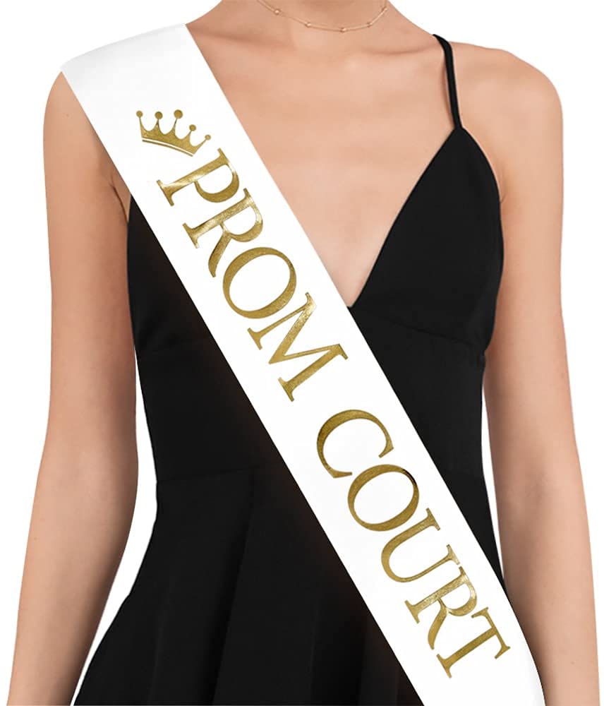 Photo 1 of "Prom Court" Sash - Set of 2 - School Dance Graduation Party School Party Accessories, White with Gold Print …