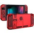 eXtremeRate DIY Replacement Shell Buttons for Nintendo Switch, Back Plate for Switch Console, Housing with Full Set Buttons for Joycon Handheld Controller - Clear Red [No Electronics Parts]