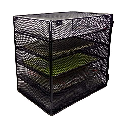 GDinDinFan Mesh Desk Organizer File Paper Documents Letter Tray with 5 Stackable Sorter,Black - Thumbnail 3