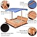 Costzon Kids Foldable Cabana Sandbox with 2 Convertible Benches & 1 Piece Black Non-Woven Fabric Cloth (55-Inch with Canopy)