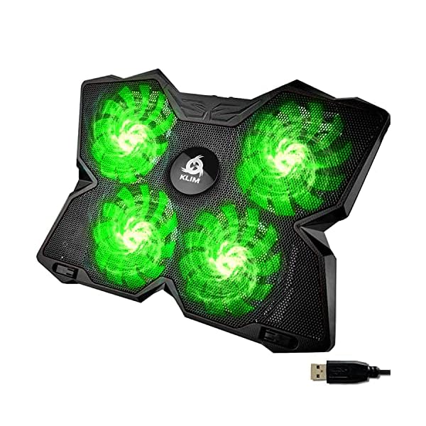 KLIM-Wind-Laptop-Cooling-Pad-The-Most-Powerful-Rapid-Action-Cooling-Fan-Laptop-Stand-with-4-Cooling-Fans-at-1200-RPM-USB-Fan-Compatible-New-2021-Version-Green KLIM Wind Laptop Cooling Pad - More than 500 000 units sold - NEW 2023 - The Most Powerful Rapid Action Cooling Fan…