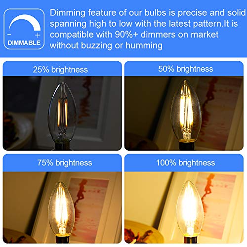 LED Chandelier Bulbs 60 watt, Dimmable B10 LED Candelabra Bulb, Soft