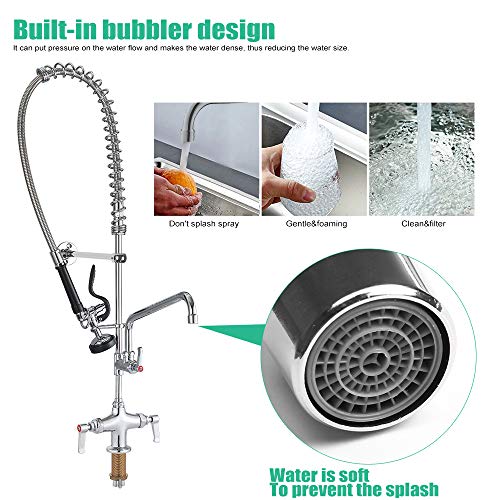 IMLEZON Commercial Faucet 35 Inches Single Hole Deck Mount Pre Rinse Sink Faucet with Pull Down Sprayer and 12 Inches Swivel Spout