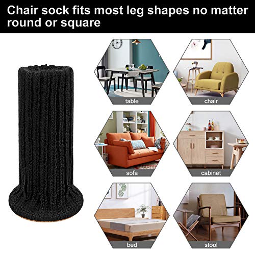 AIRUJIA Chair Leg Socks, 32PCS Knitted Elastic Furniture Socks Chair Leg Floor Protectors, Double Thickness, Fit Square Round Chair Feet with Diameter from 3/4 inch to 1-1/2 inch, Black