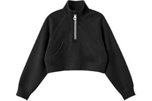 FAIABLE Girls Sweatshirt Half Zipper Cropped Zip Up Hoodies for Teen Girls Pullover Fleece Tops Collar Oversized Sweatshirt