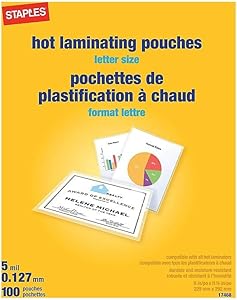 Staples 489526 5 Mil Thermal Laminating Pouches Letter Size 100 Pack