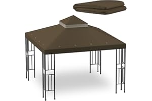 GENERIC Sumfaller 10x10 FT Gazebo Replacement Canopy Top Cover Double Tiered Canopy Top Cover for Outdoor BBQ Roof Cover Grill Shelter (Dark Brown)