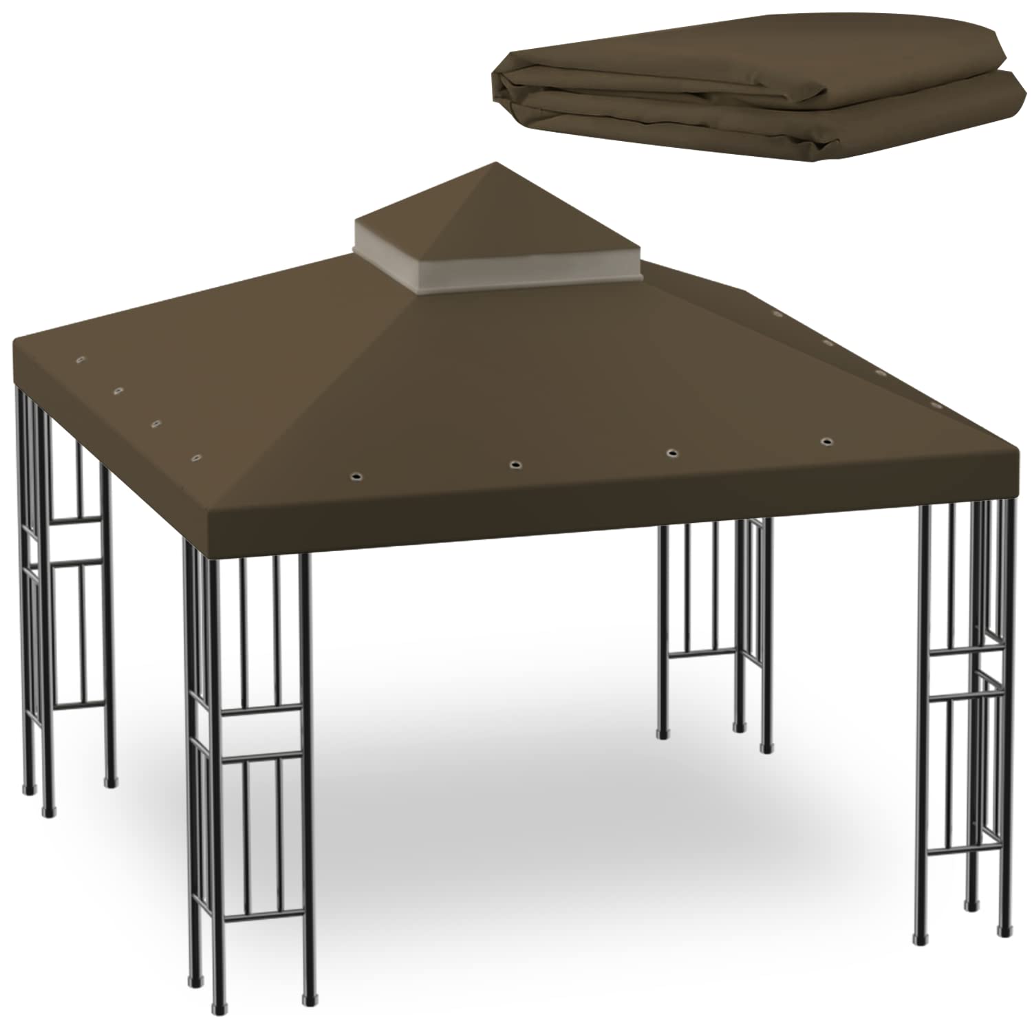 Photo 1 of Sumfaller 10x10 FT Gazebo Replacement Canopy Top Cover Double Tiered Canopy Top Cover for Outdoor BBQ Roof Cover Grill Shelter (Dark Brown)