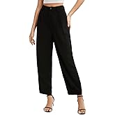 SweatyRocks Women's Casual High Waist Fold Pleated Straight Leg Trousers Work Pants with Pocket