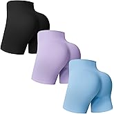 MOREFEEL 3 Pack Workout Gym Shorts Women-5" Seamless Butt Lifting Tummy Control Plus Size Seamless Booty Biker Shorts