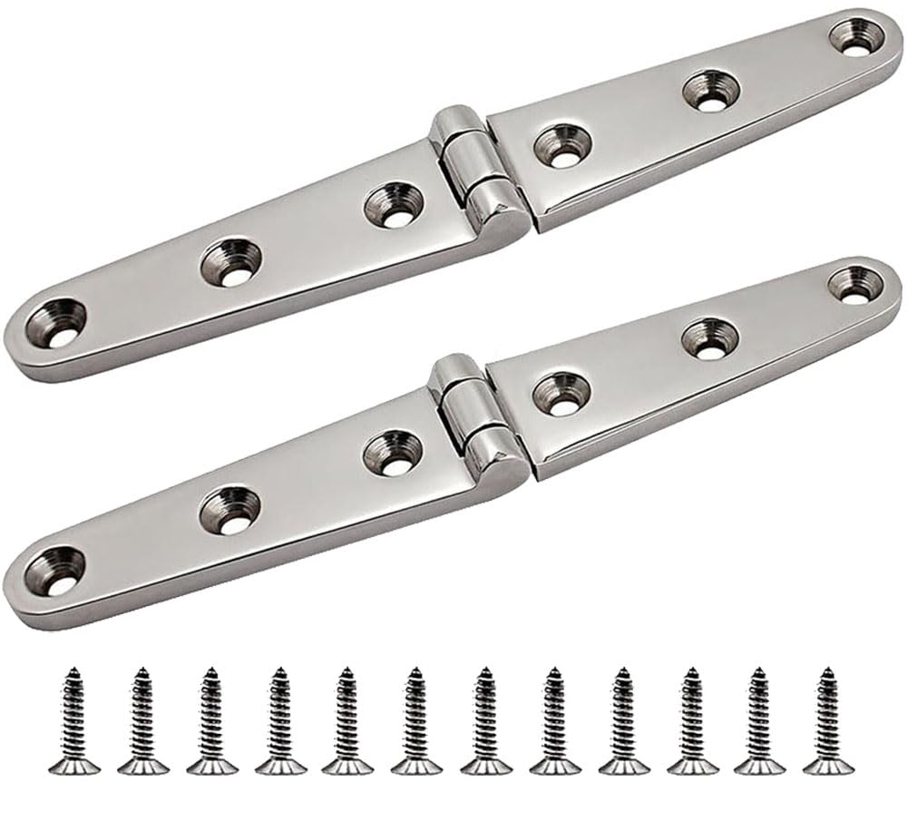Pair Heavy Duty Strap Hinge with Self-Tapping Screw,316L Stainless Steel Strap Hinges Marine Boat Home Hardware Heavy Duty Strap Hinges for Shed Gate Barn Door Outdoor (3 Hole)