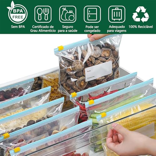Saco Hermetico 90 Unidades Tamanho Médio, Saco Zip Para Congelar Armazenar e Organizar Alimentos, 23cm x 15cm, com Zip Abre e Fecha, Reutilizável, Livre de BPA, Saquinho Para Congelador