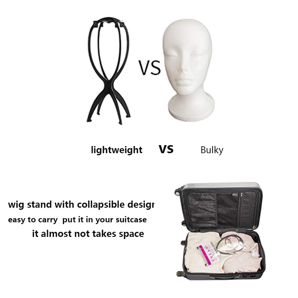 Wig Stand, 3 Pack Short Wig Stands for Wigs,14.2 Inch Wig Stand Holder,Portable Collapsible Wig Dryer,Wig Stands for Hats and Hairpieces - For Home, Salon and Travel (Black)